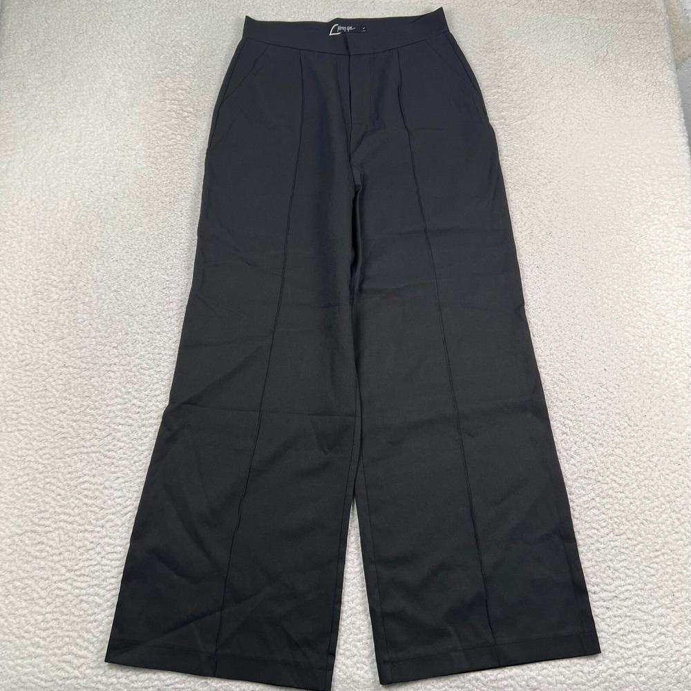 NWT Nasty Gal Pants Womens Large Wide Leg Tailored Trouser Pintuck Seam Black
